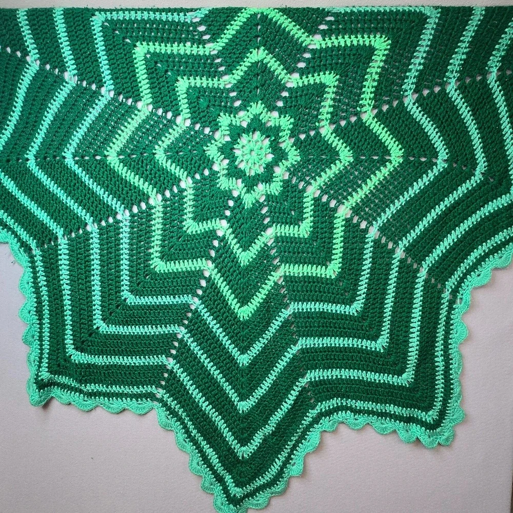 Vintage Handmade Crochet Afghan Big Star Throw Retro Boho Cottage‎ Core Granny